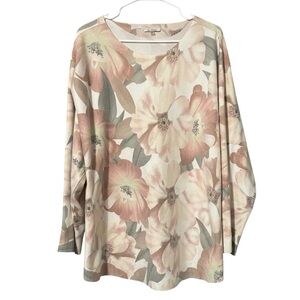 4 for $25 SALE Vila Milao Floral V-Neck Sweater Cream Pink Medium Weight 3X